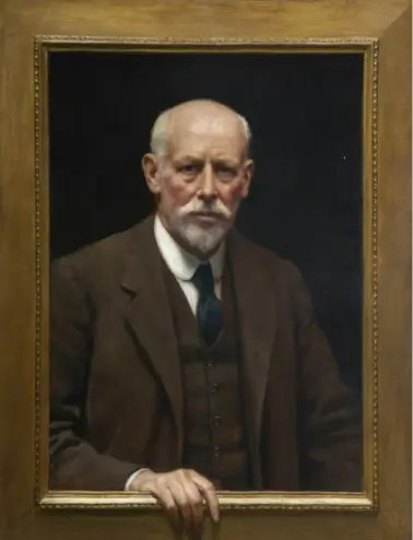 Dipinto di un uomo anziano con la barba bianca che guarda verso di noi e appoggia la mano sulla cornice del quadro